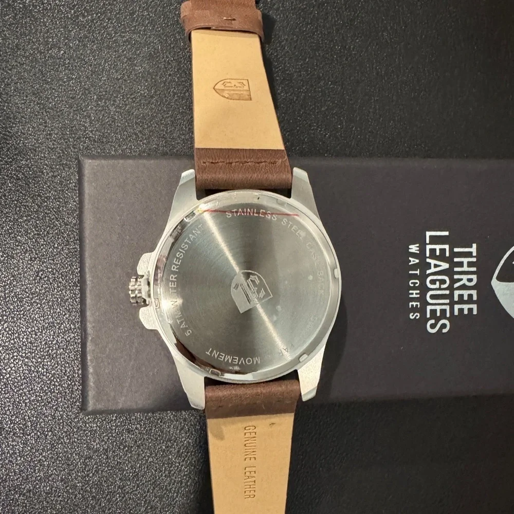 Three Leagues Artillery Green and Yellow Watch with Leather Strap